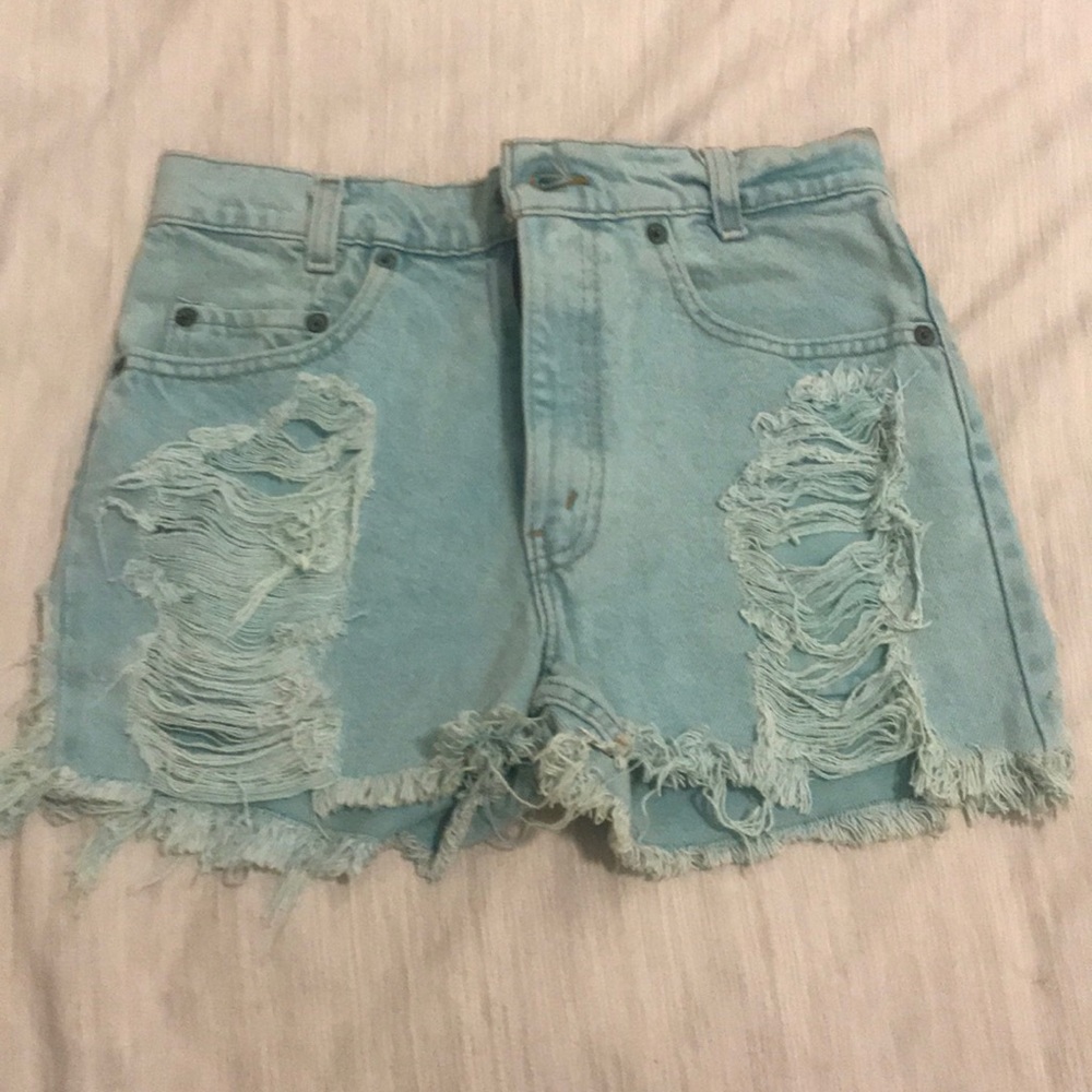 Aqua denim high waisted Levi cut offs